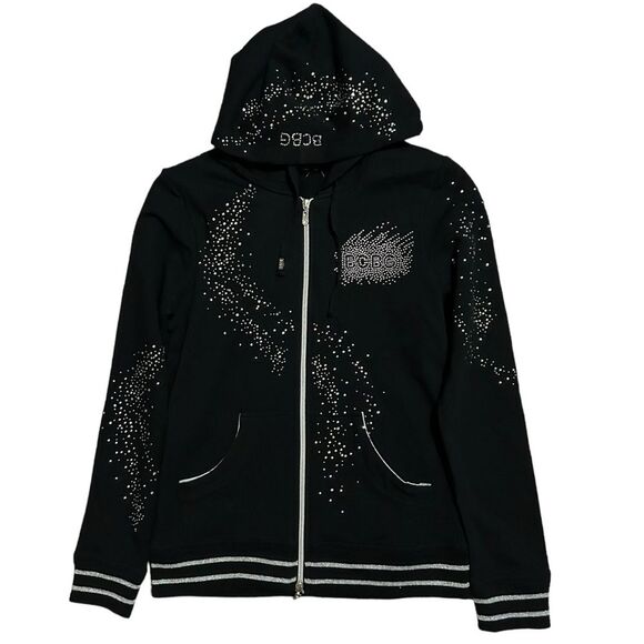 BCBGMAXAZRIA NWT ($280) 2pc Rhinestone Zip Up Hoodie/Pant Tracksuit - Picture 2 of 16